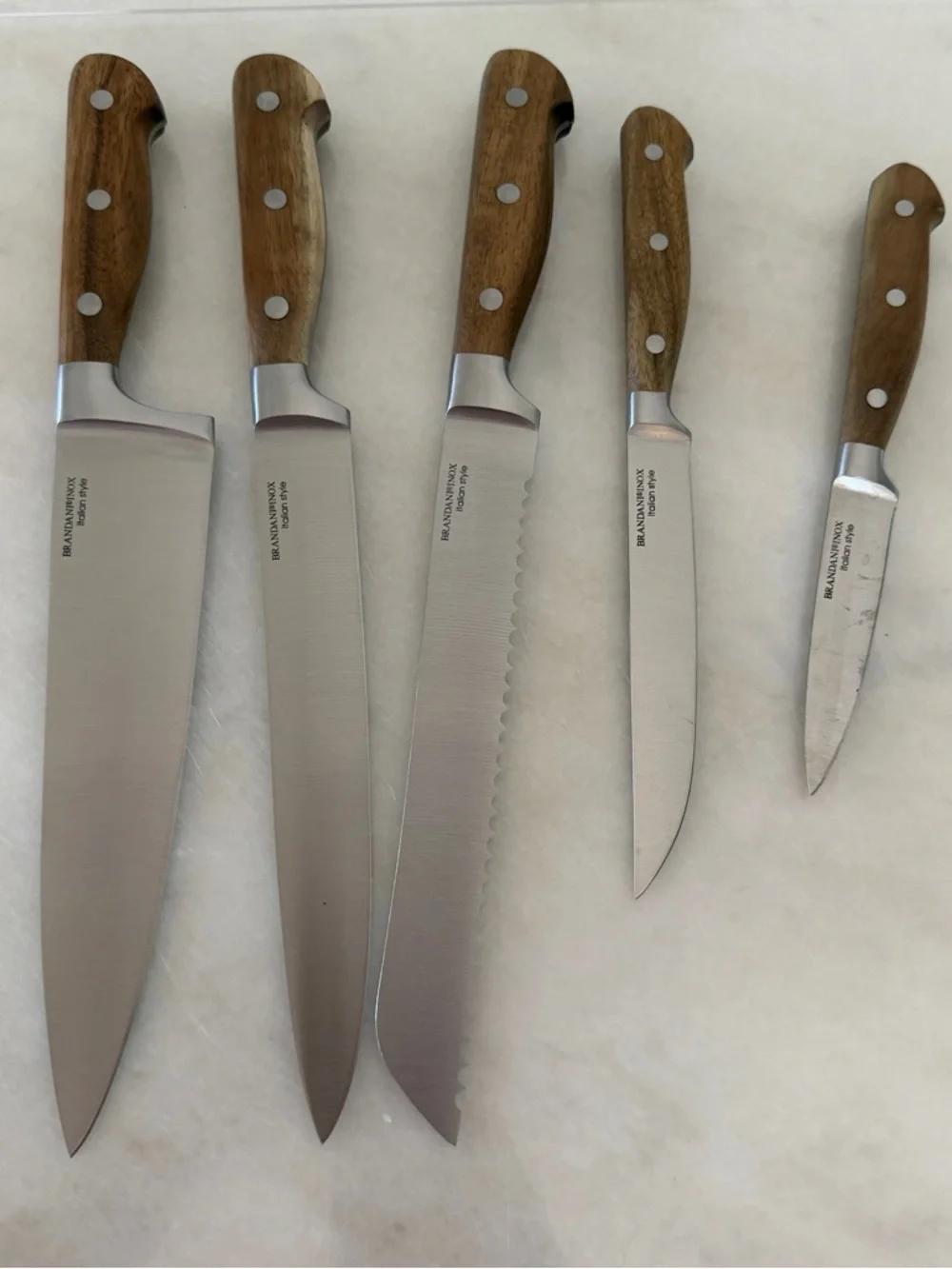 Wood Handle Knife Block Set with Decorative Ceramic Block - Brown